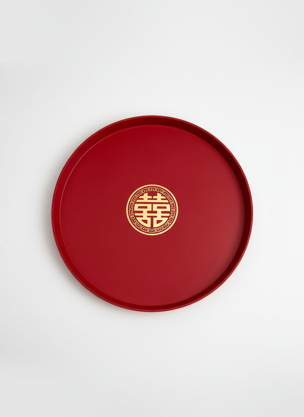 Red wedding fruit plate with gold design