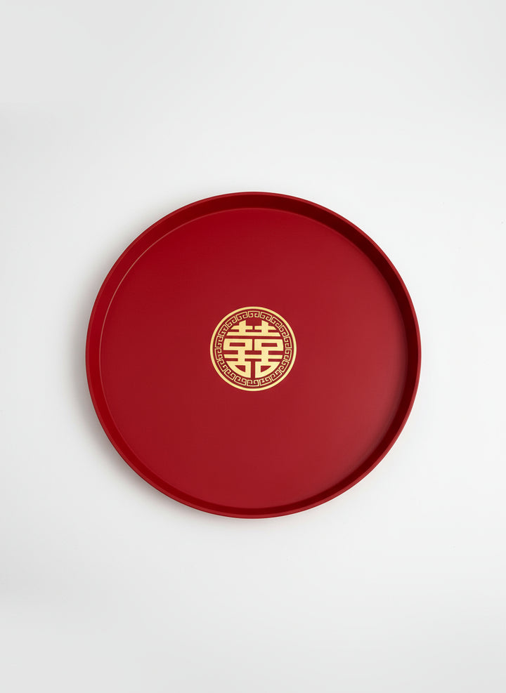 Red wedding fruit plate with gold design